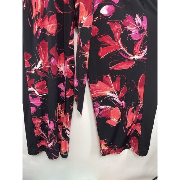 Susan Graver Jumpsuit Liquid Knit Floral Wrap Wide Leg Black Womens M Petite - Picture 4 of 14